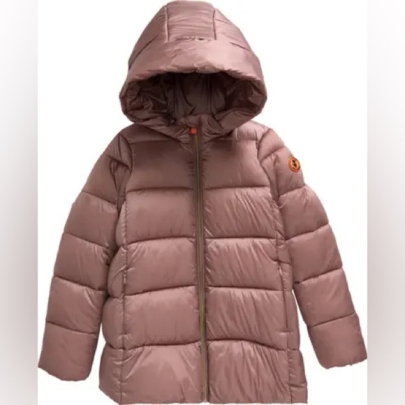 Save The Duck Gracie Quilted Puffer Jacket Full Zip Mauve Misty Rose Kids Sz 10 - Picture 1 of 16